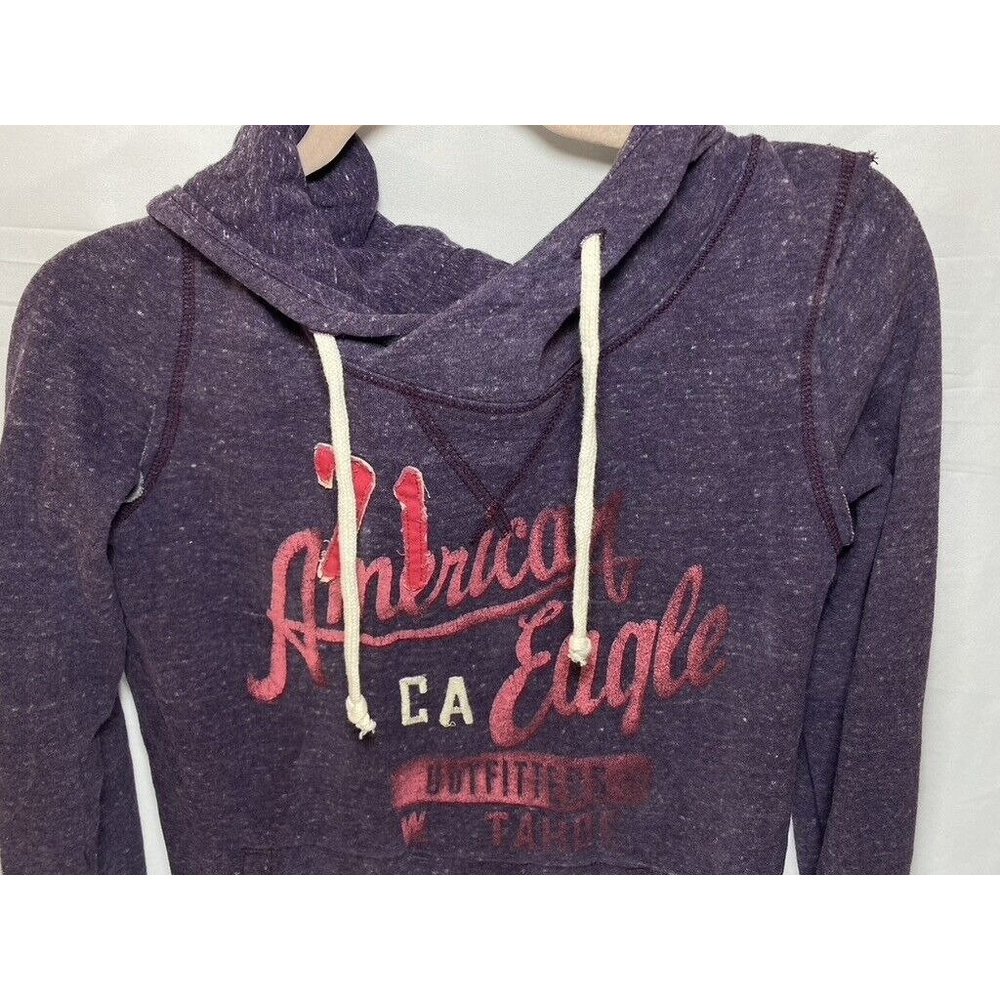 American Eagle Sweater Womens Small Petite Purple Logo Pullover Hoodie Ladies. - Picture 2 of 7